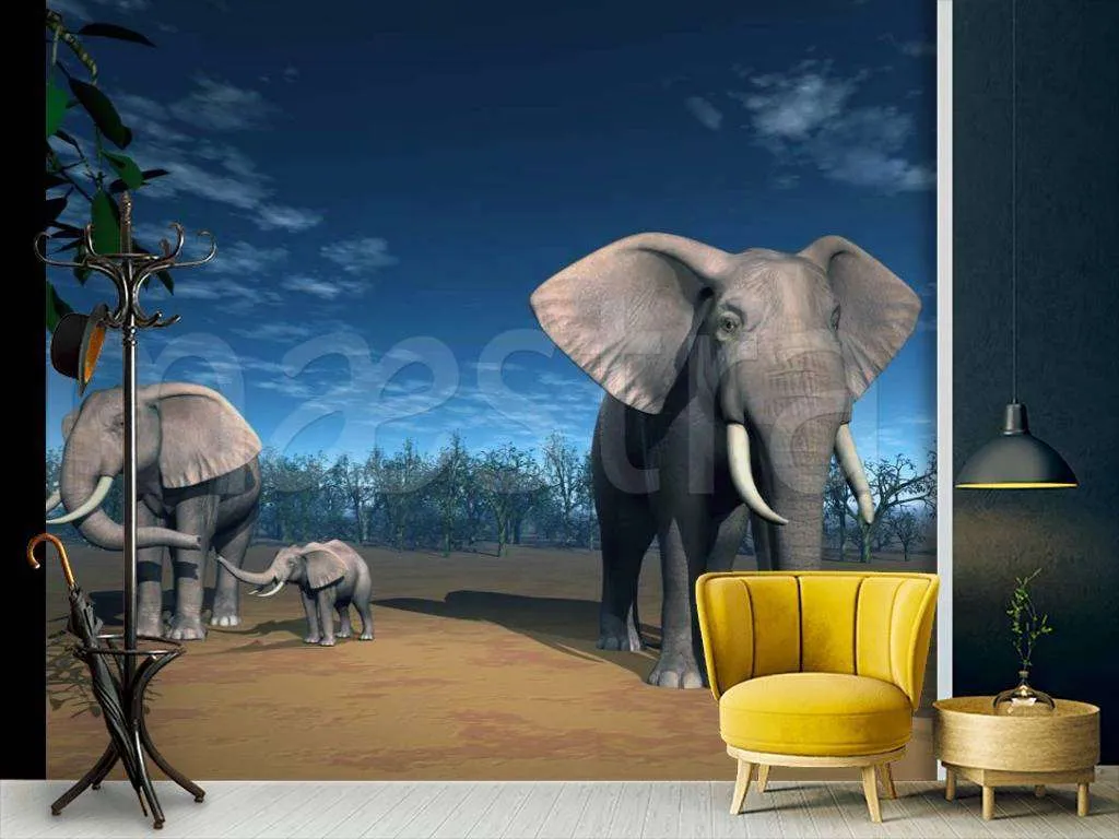 Фотообои Слоны в пустыне  4-182