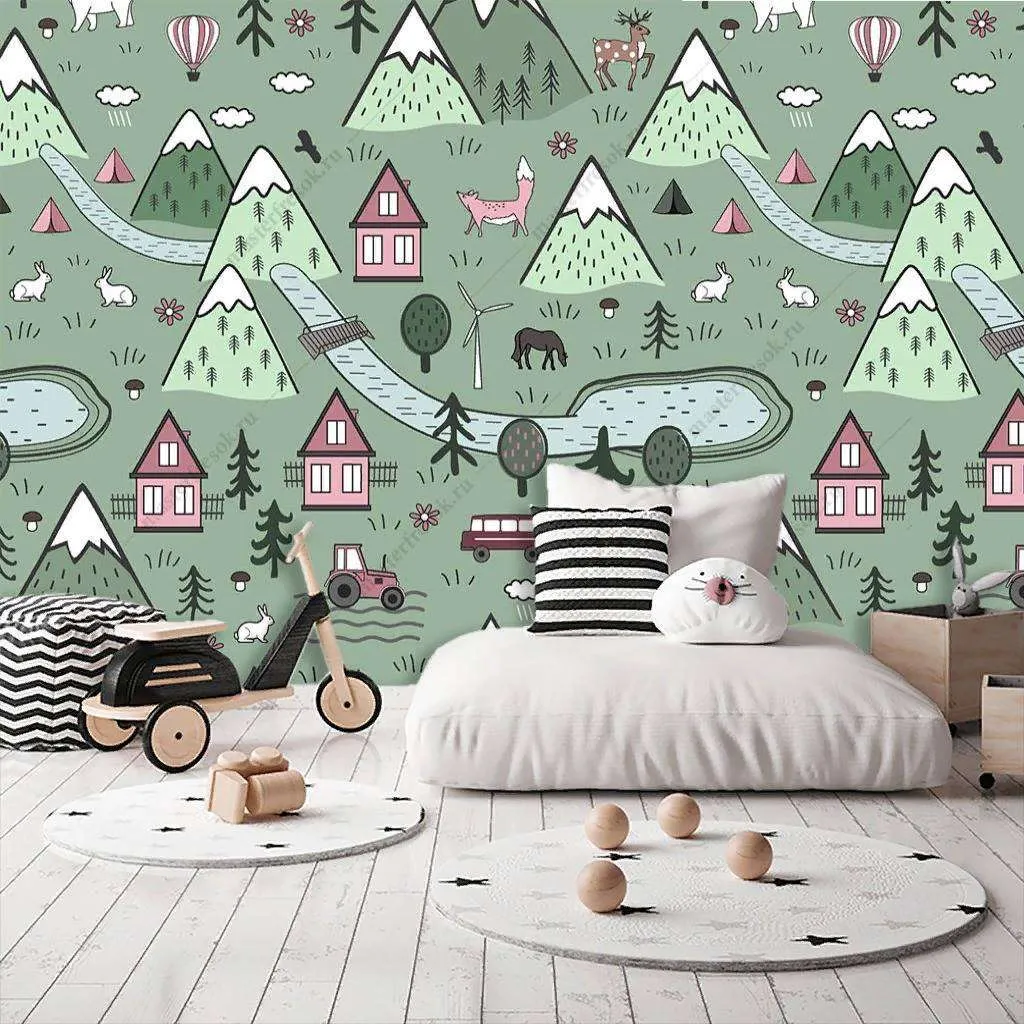 Фотообои в интерьере домики зеленые  12-711 фото