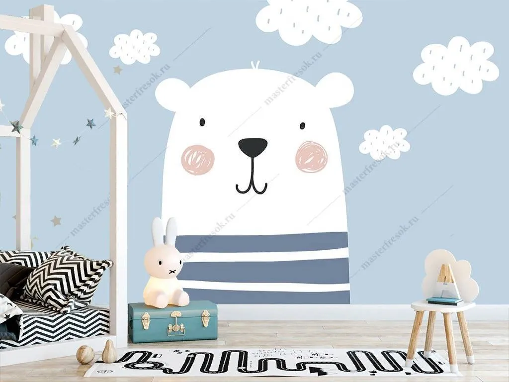 Фотообои в интерьере мишка в облаках  12-880 фото