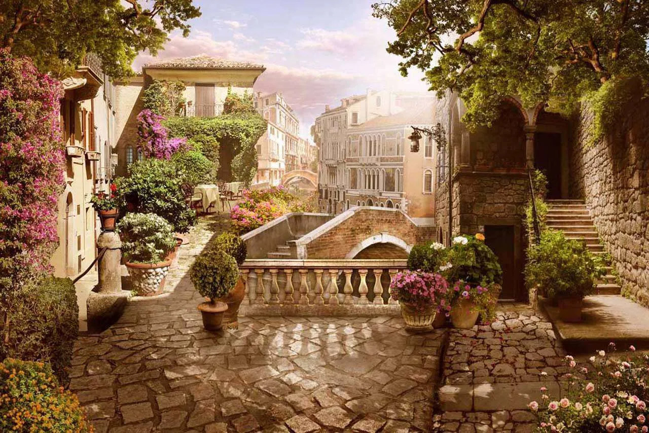 Фотообои в интерьере венецианские улочки  7-224 фото