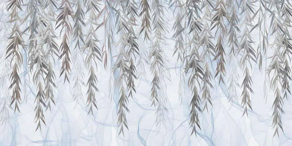 Фотообои в интерьере ветви ивы на голубом фоне  9-1479 фото