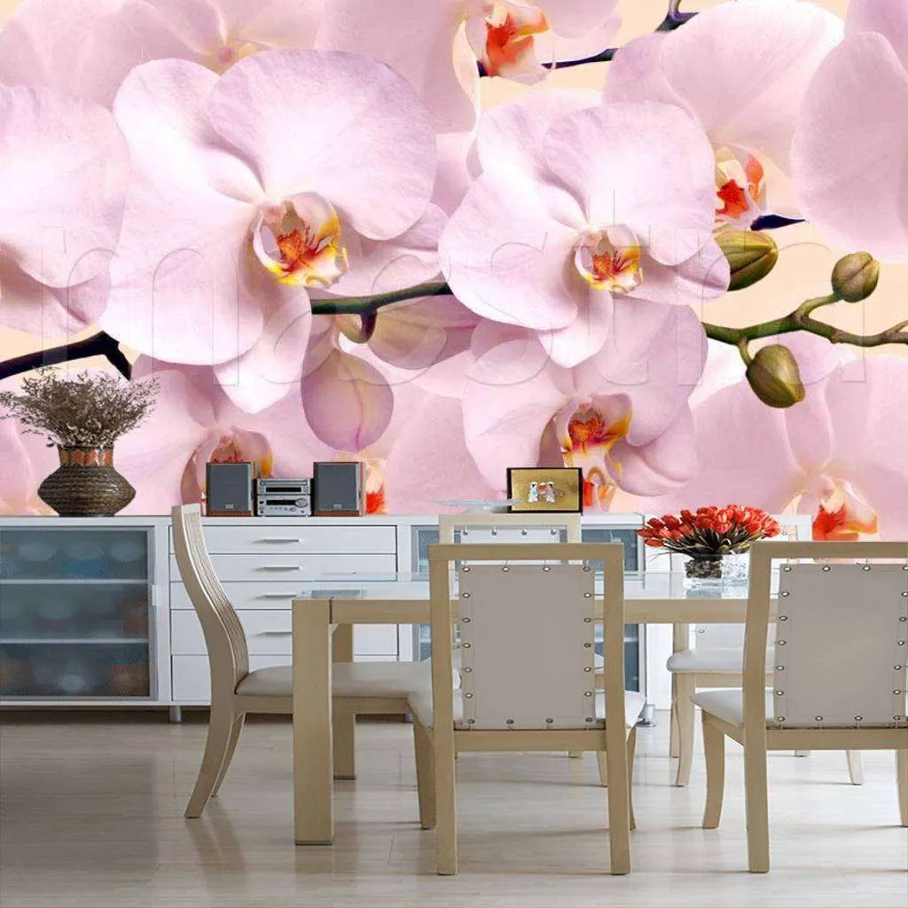 Фотообои в интерьере нежно розовая орхидея пушная  10-181 фото