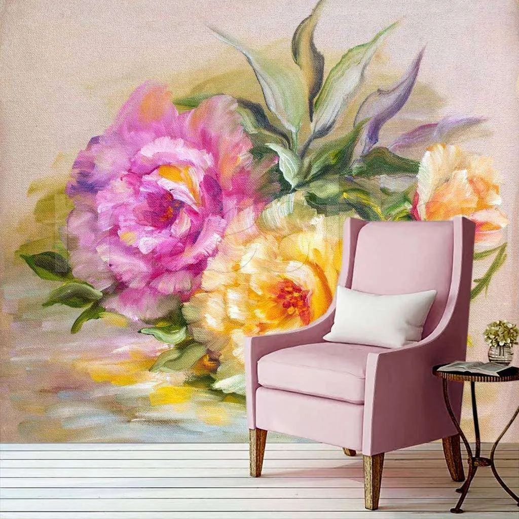 Фотообои Желтые и розовые пионы на столе  9-109