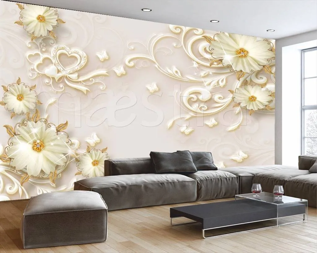 Фотообои в интерьере 3д ромашки с виньетками  10-492 фото