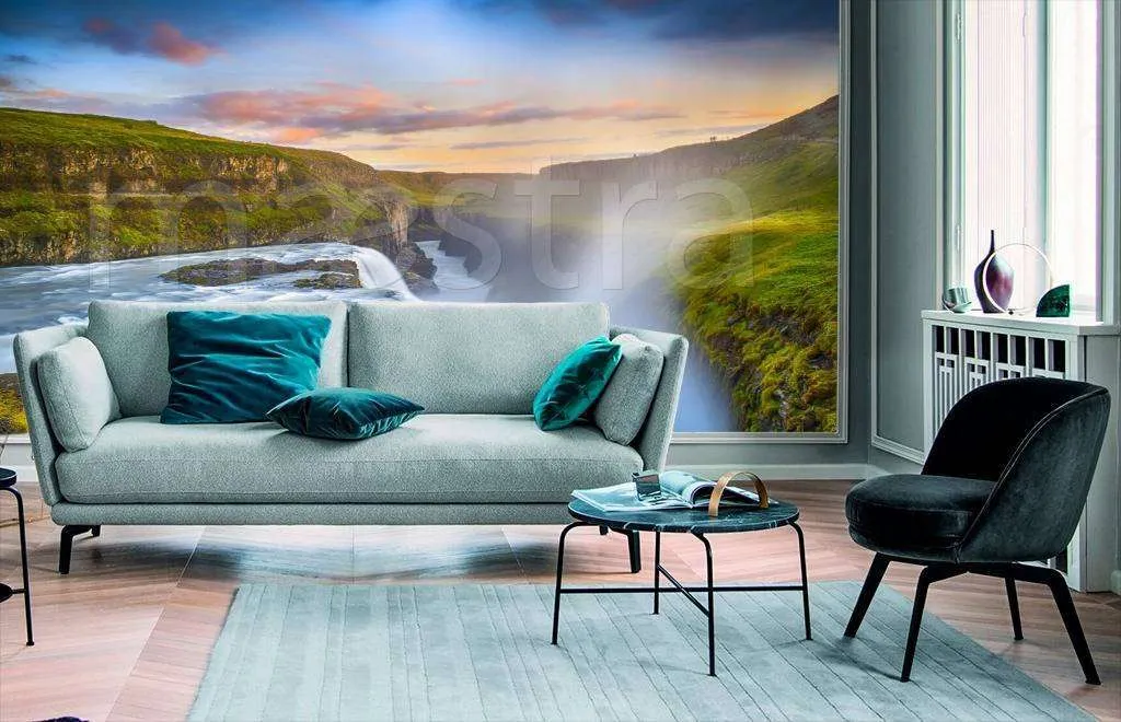 Фотообои в интерьере водопад гюдльфосс, исландия  9-881 фото
