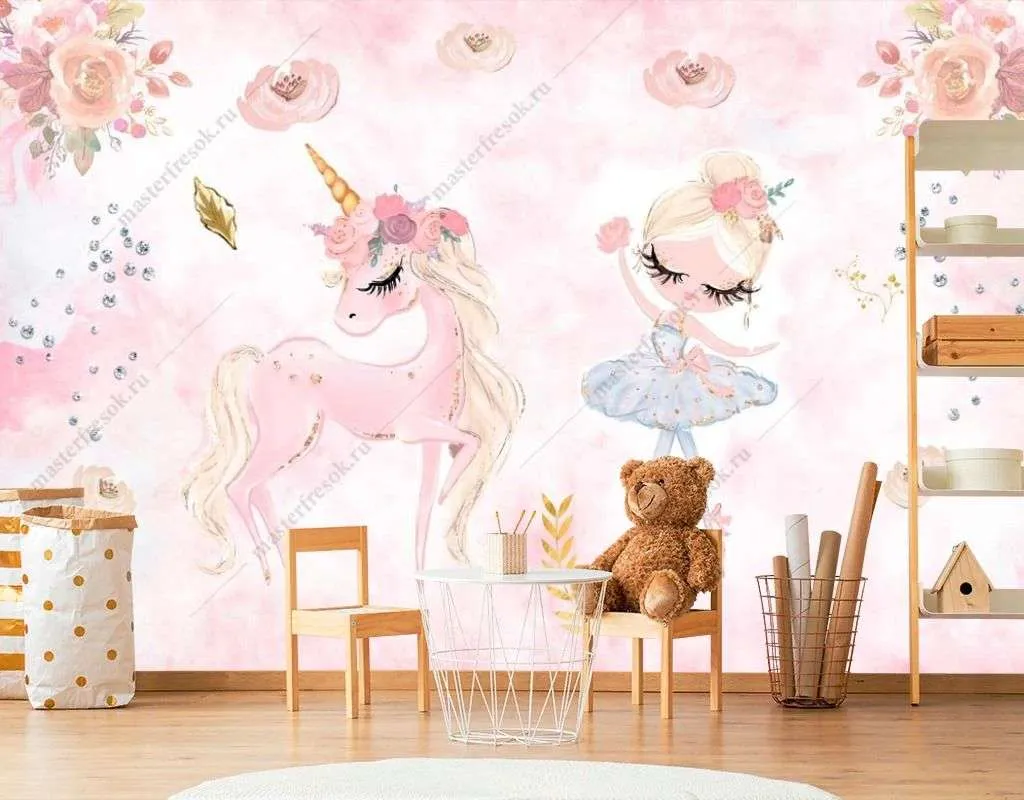 Фотообои в интерьере балеринка и единорог  12-1509 фото