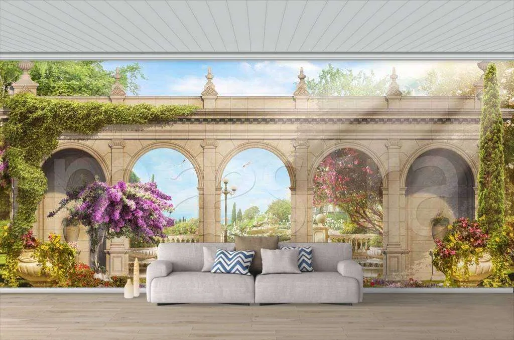 Фотообои в интерьере античная арка в парке  7-331 фото
