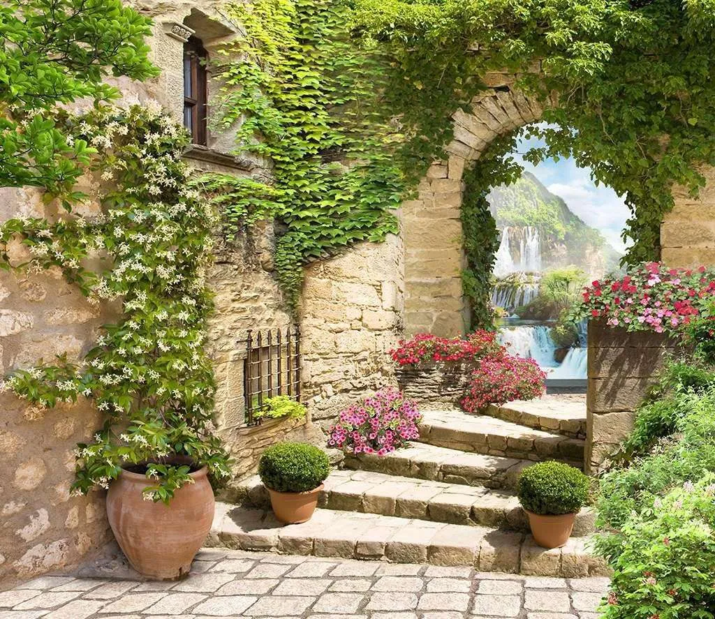 Фотообои в интерьере выход к водопаду  14-368 фото