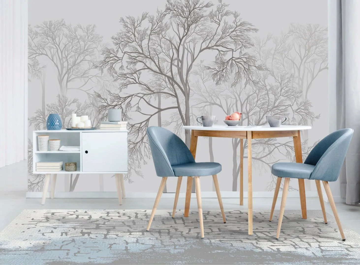 Фотообои в интерьере лес темный на светлом фоне  13-707 фото