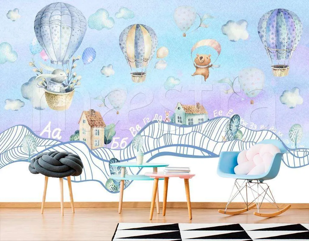 Фотообои в интерьере зверюшки на воздушном шаре  7-972 фото