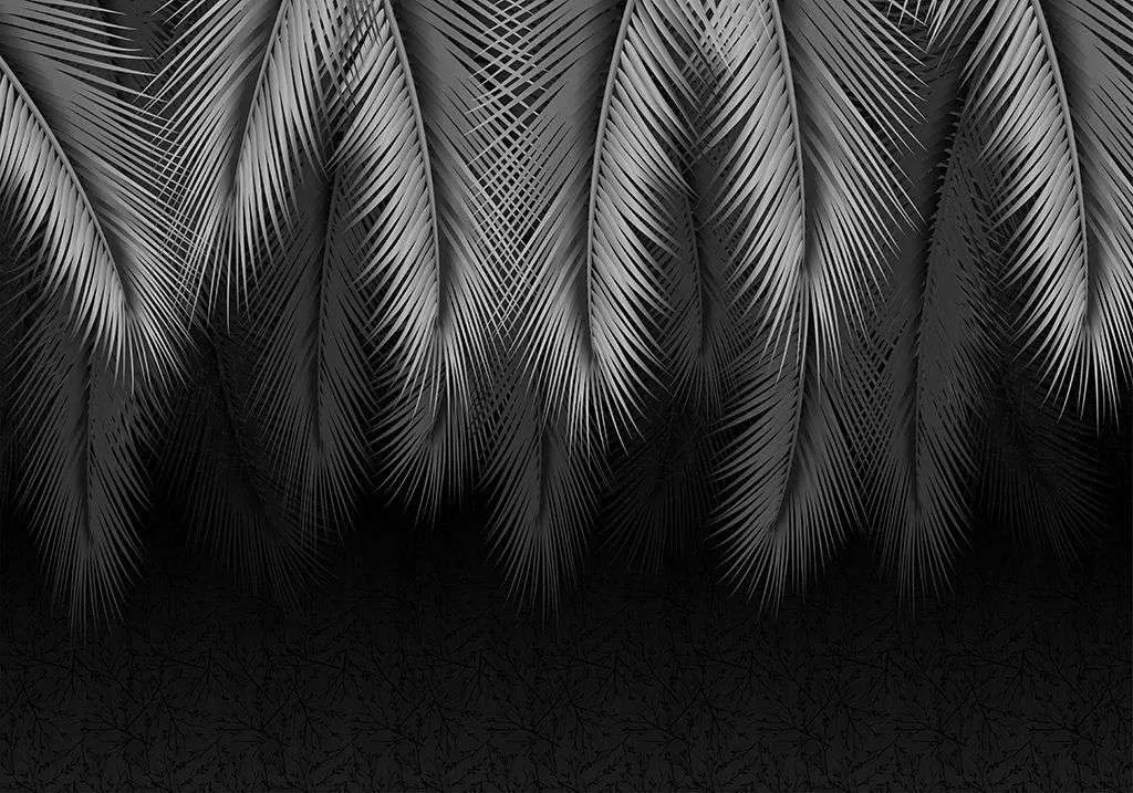 Фотообои в интерьере листья свисающие на черном фоне  9-1749 фото