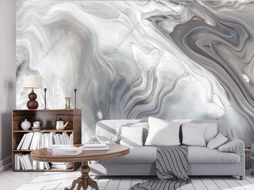 Фотообои в интерьере перламутровый флюид арт  9-1696 фото