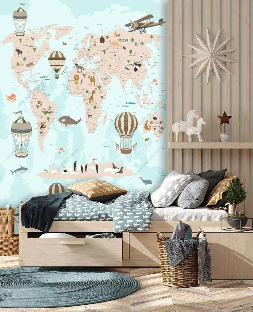 Фотообои в интерьере карта с шарами детская  12-996 фото