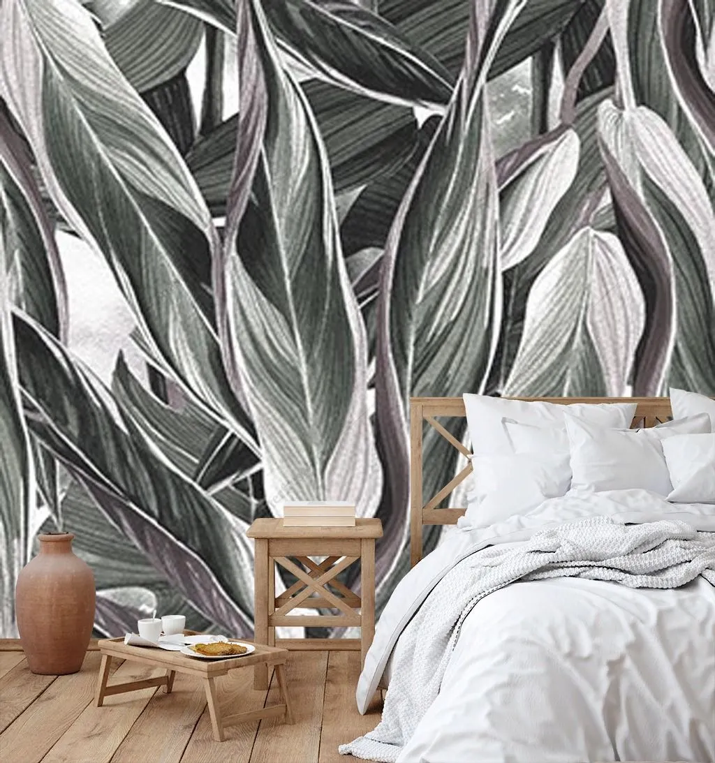 Фотообои в интерьере зеленые листья  14-447 фото