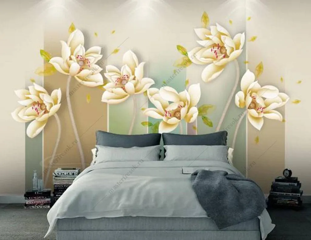 Фотообои в интерьере магнолия на стене  15-964 фото