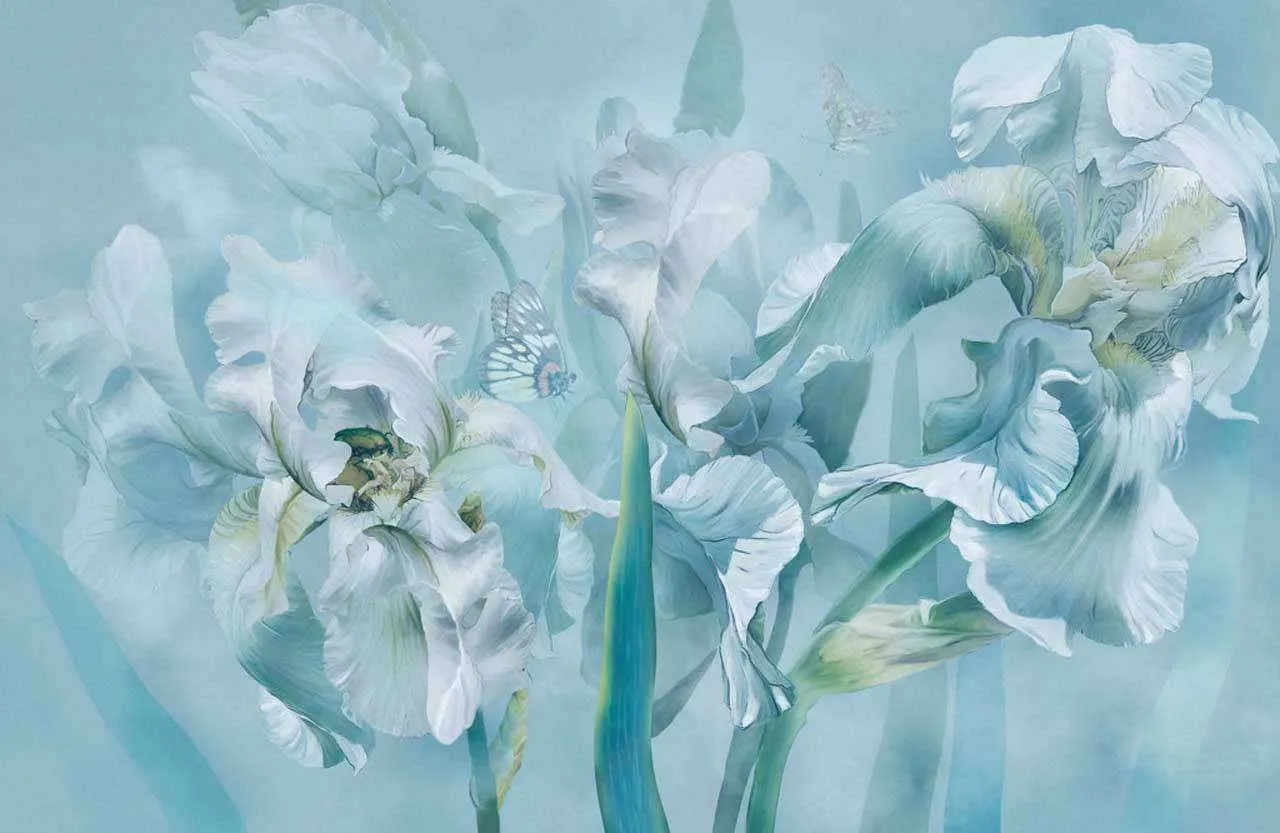 Фотообои в интерьере голубые ирисы  13-179 фото