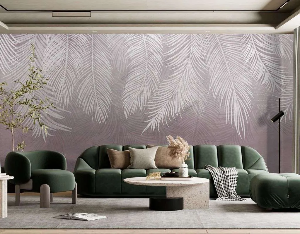 Фотообои в интерьере пудровые перья  9-1634 фото