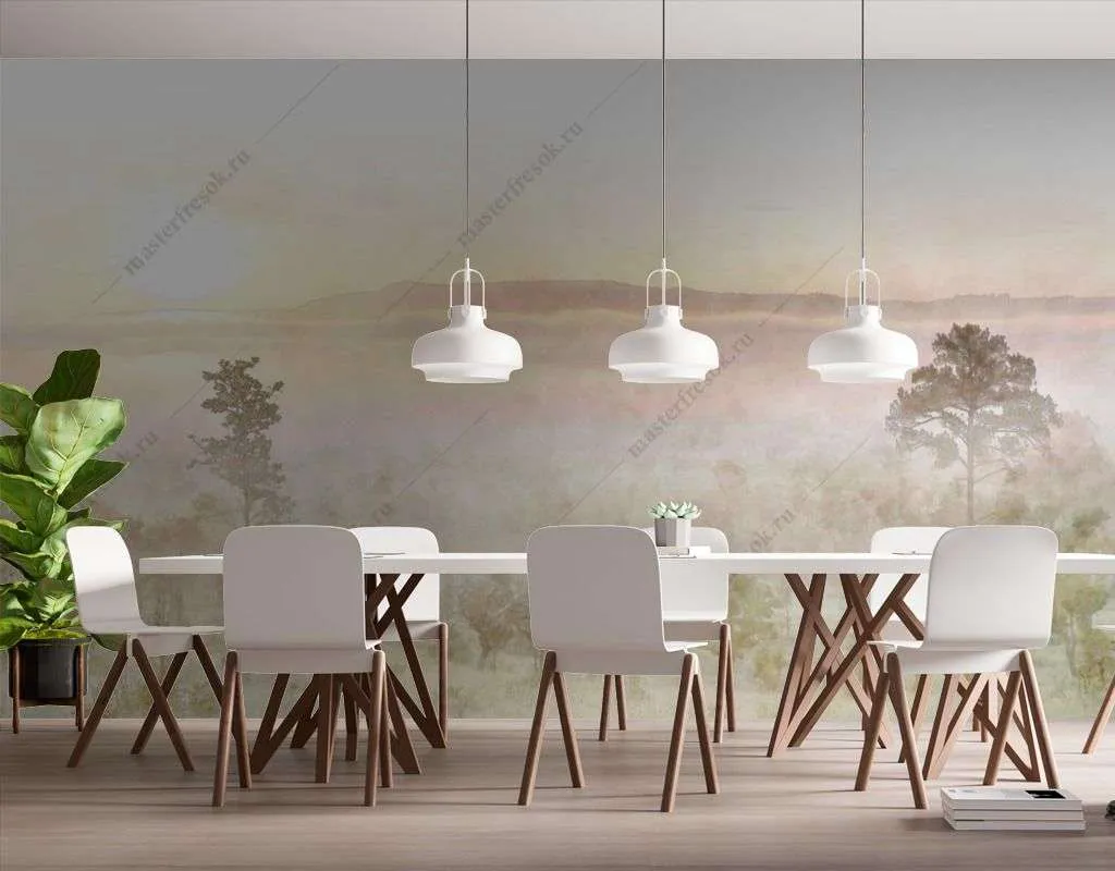 Фотообои в интерьере рассвет в поле  14-377 фото