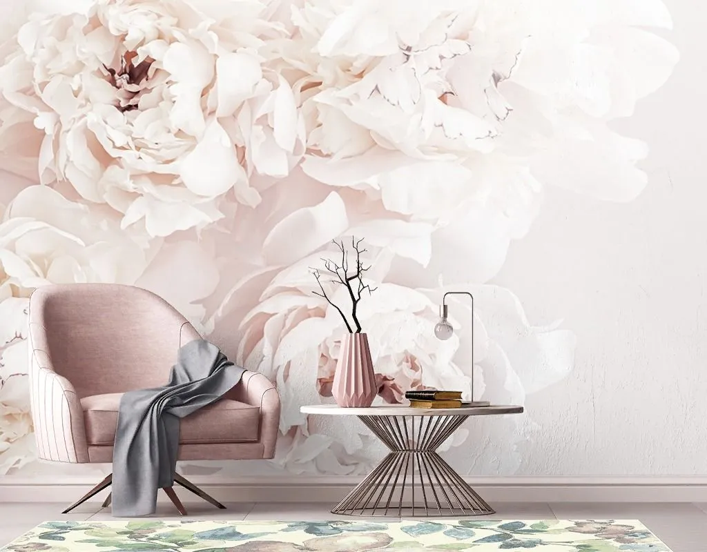 Фотообои в интерьере пионы пудровые 3д  9-2033 фото