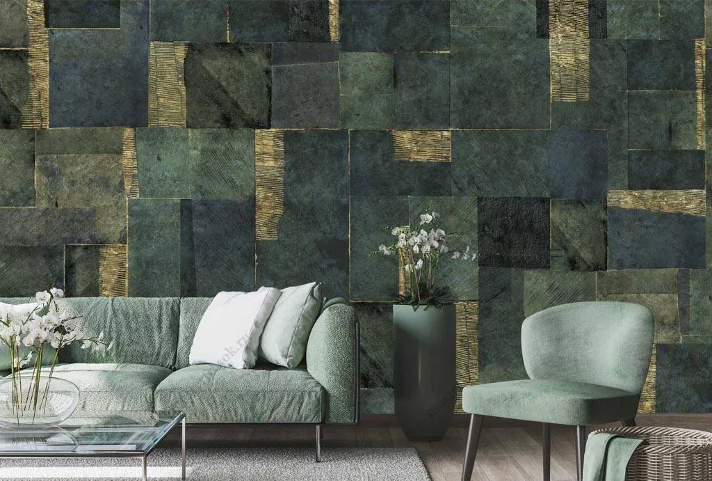 Фотообои в интерьере зеленая геометрия  9-1237 фото