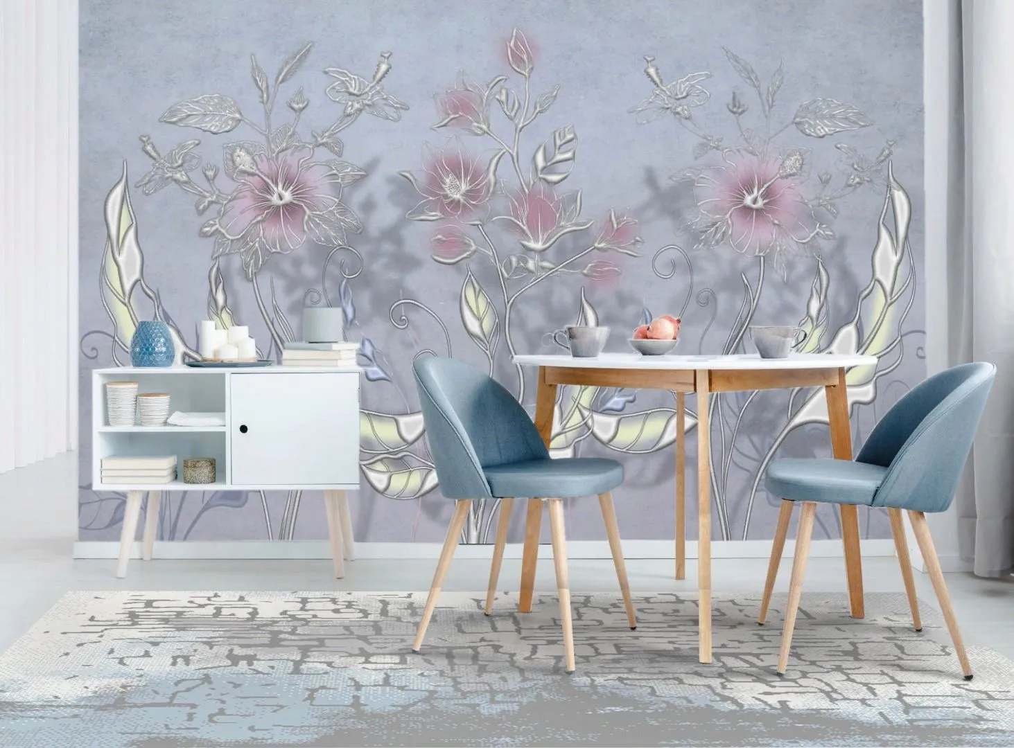 Фотообои в интерьере объемный рисунок цветы  13-746 фото