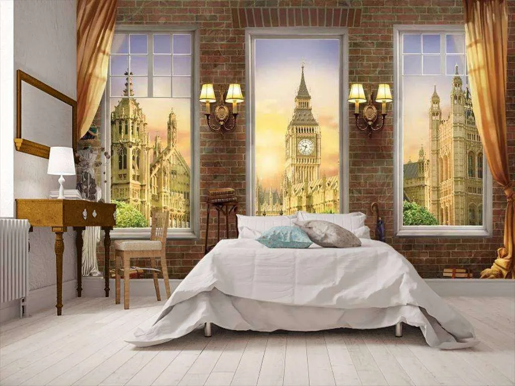 Фотообои в интерьере окно с видом на биг бен  17-0089 фото
