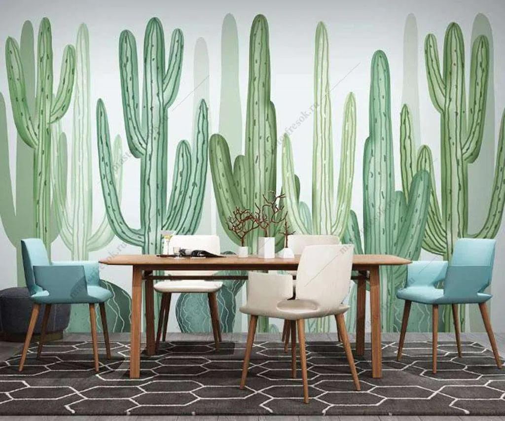 Фотообои в интерьере зеленые кактусы  16-115 фото