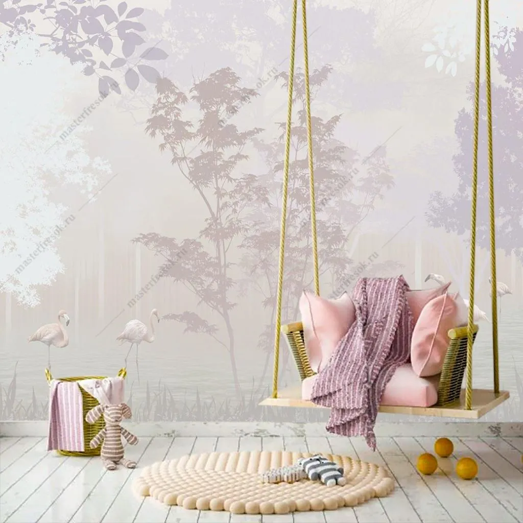 Фотообои в интерьере фламинго в розовом лесу  12-1479 фото