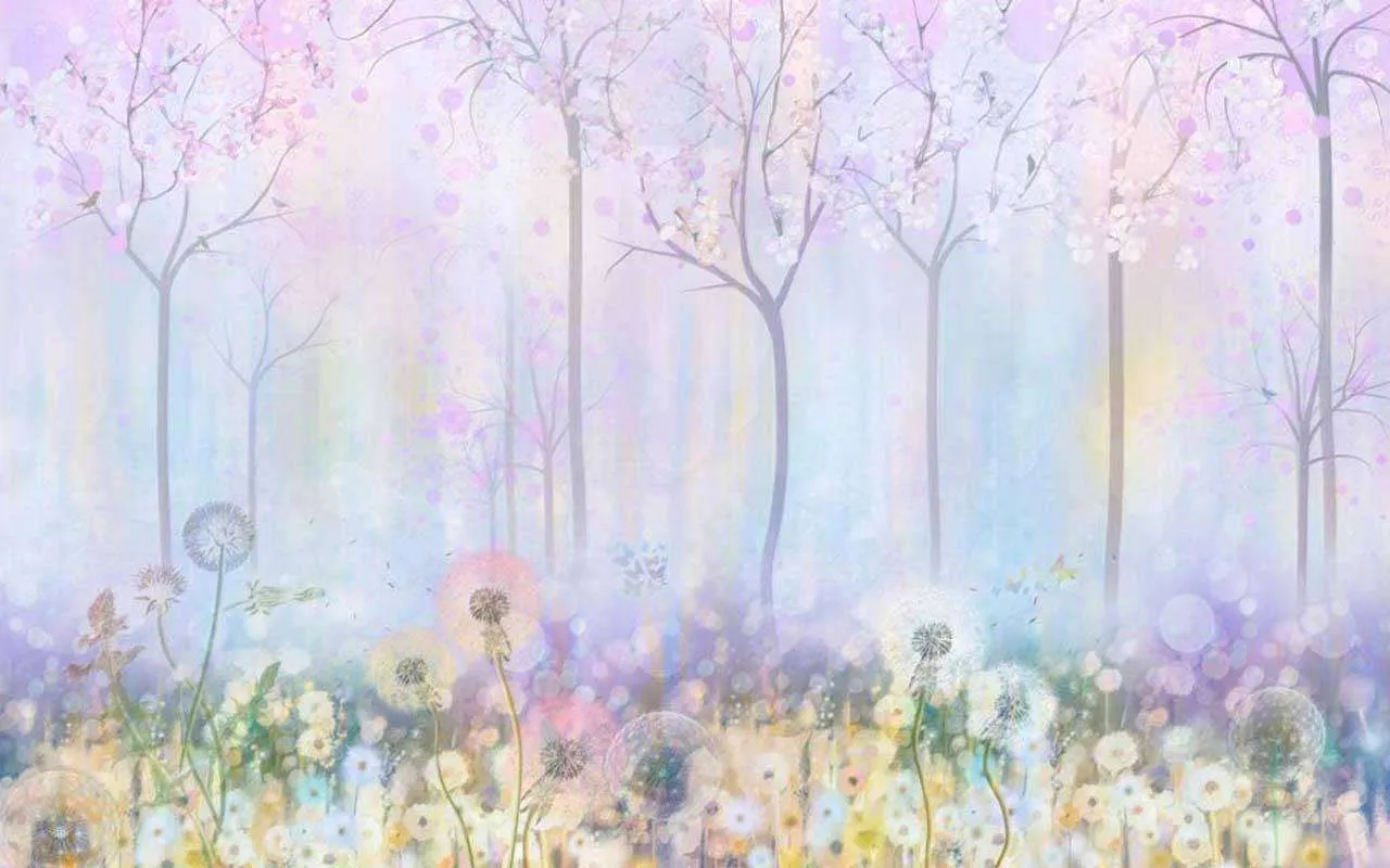 Фотообои в интерьере сказочный лес с одуванчиками  7-436 фото