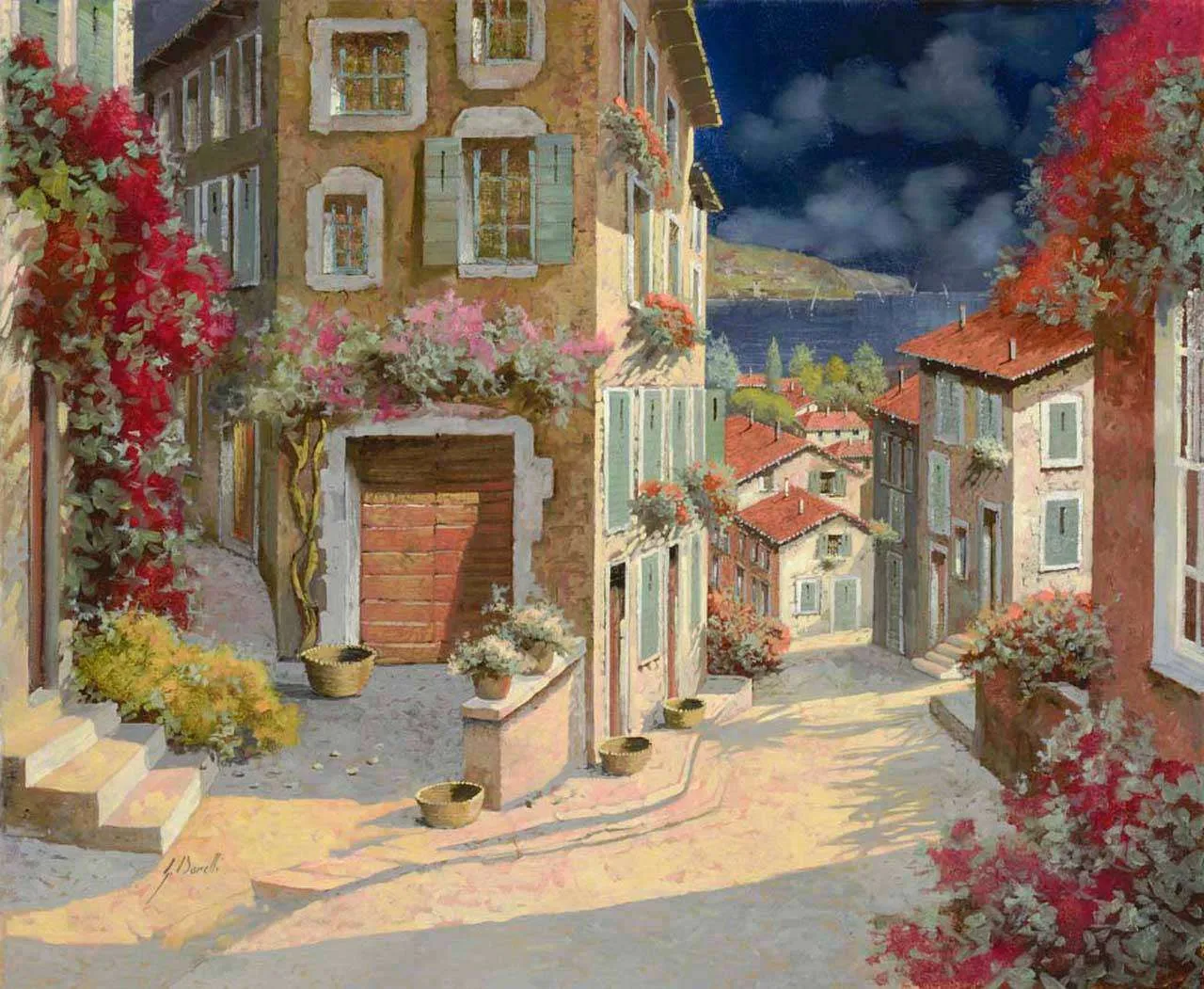 Фотообои в интерьере старинная улочка с грозовыми тучами  8-007 фото