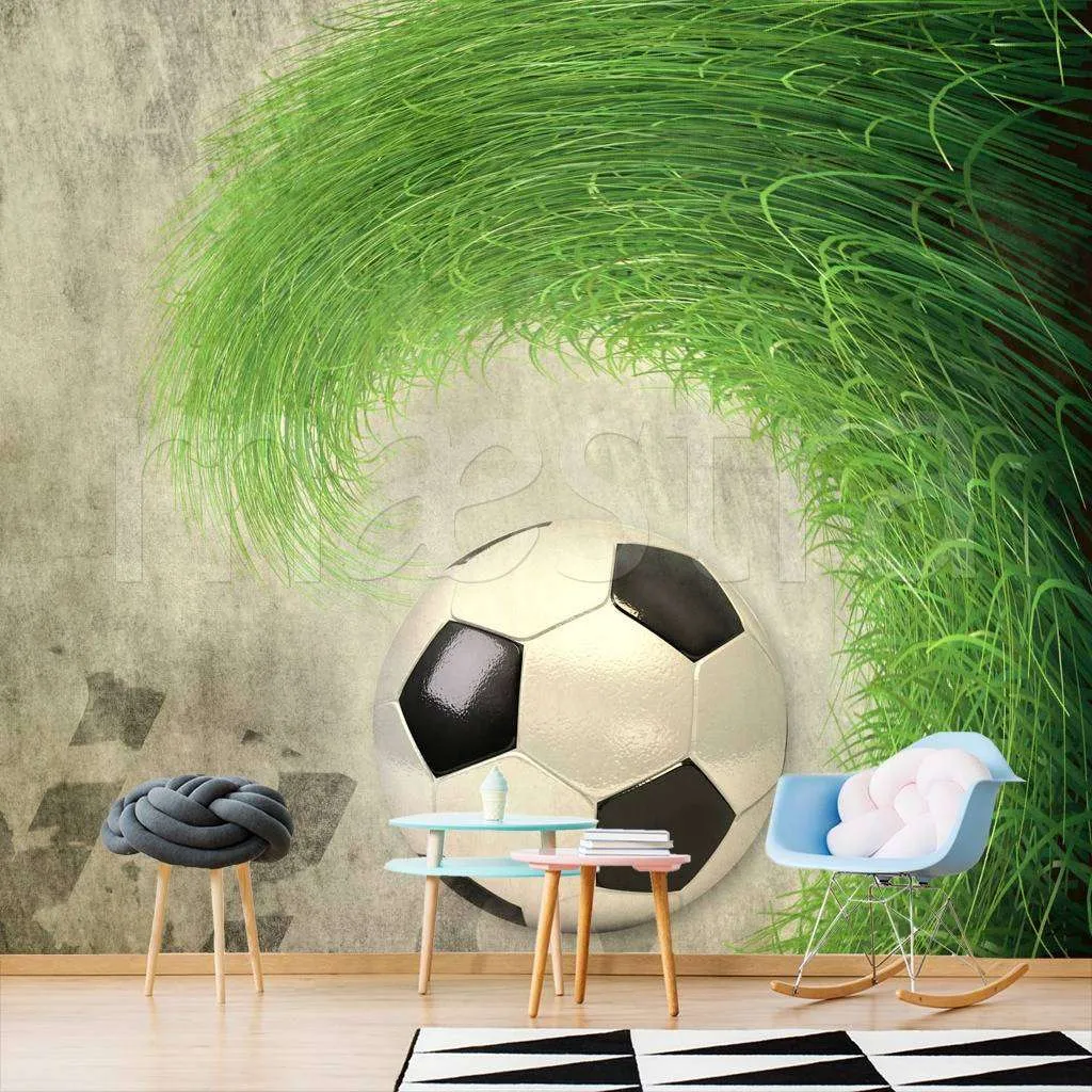 Фотообои в интерьере футбольный мяч в траве  12-546 фото