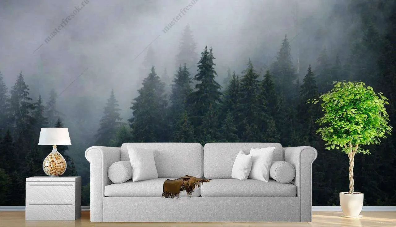Фотообои в интерьере туманные леса  9-1172 фото