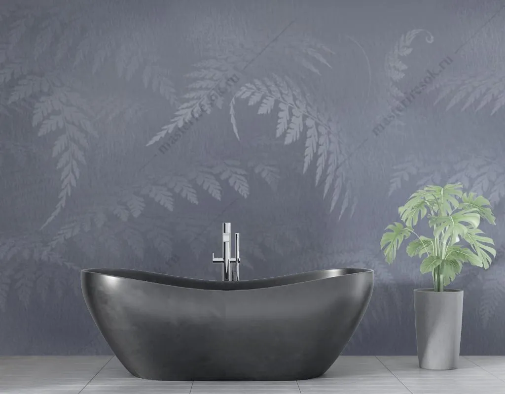 Фотообои в интерьере листья папоротника в тумане  13-467 фото