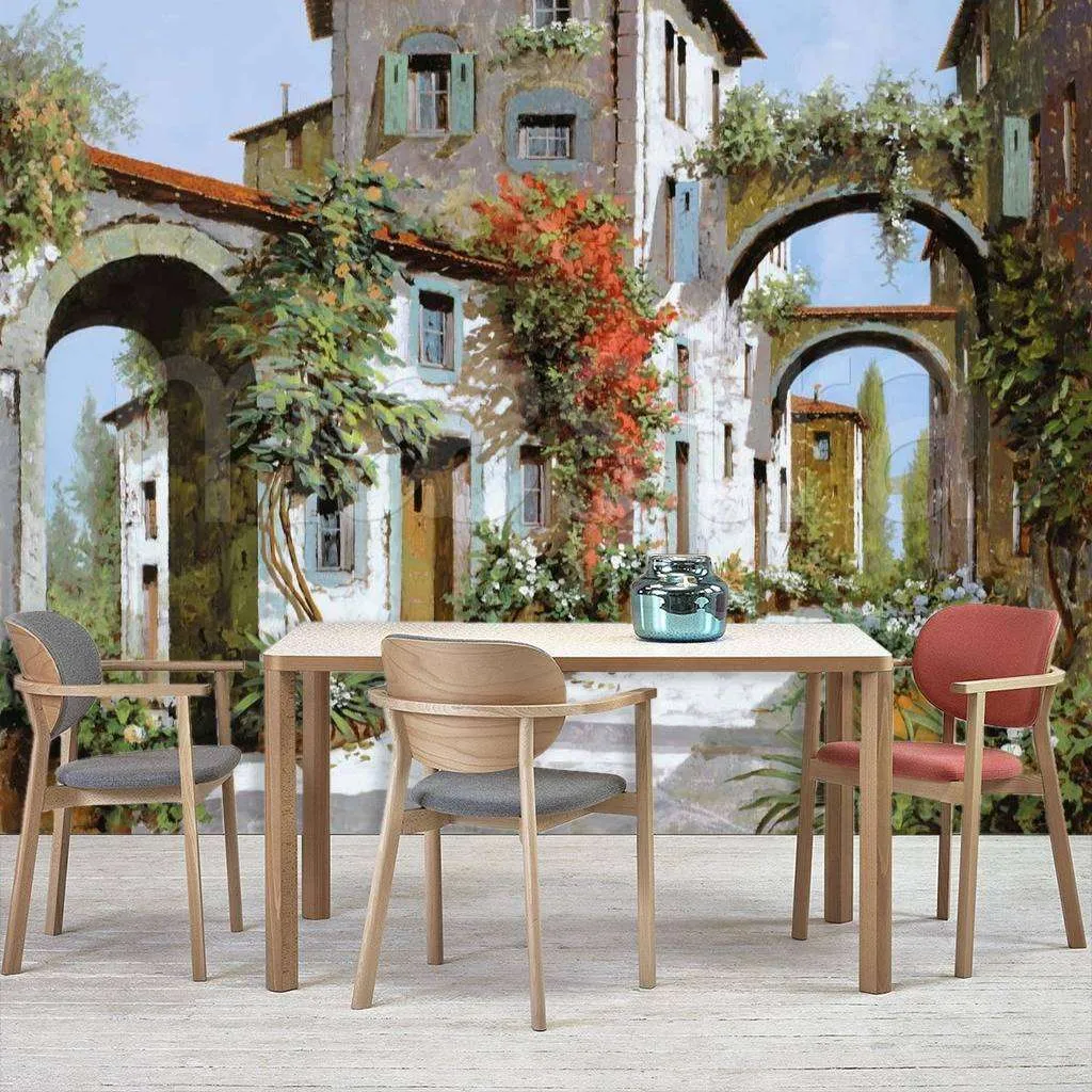 Фотообои в интерьере старинная белая улочка с арками  8-001 фото