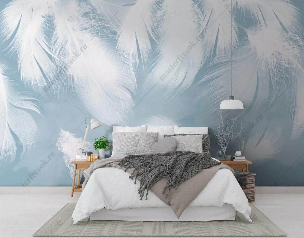 Фотообои Перышки на голубом фоне  13-552