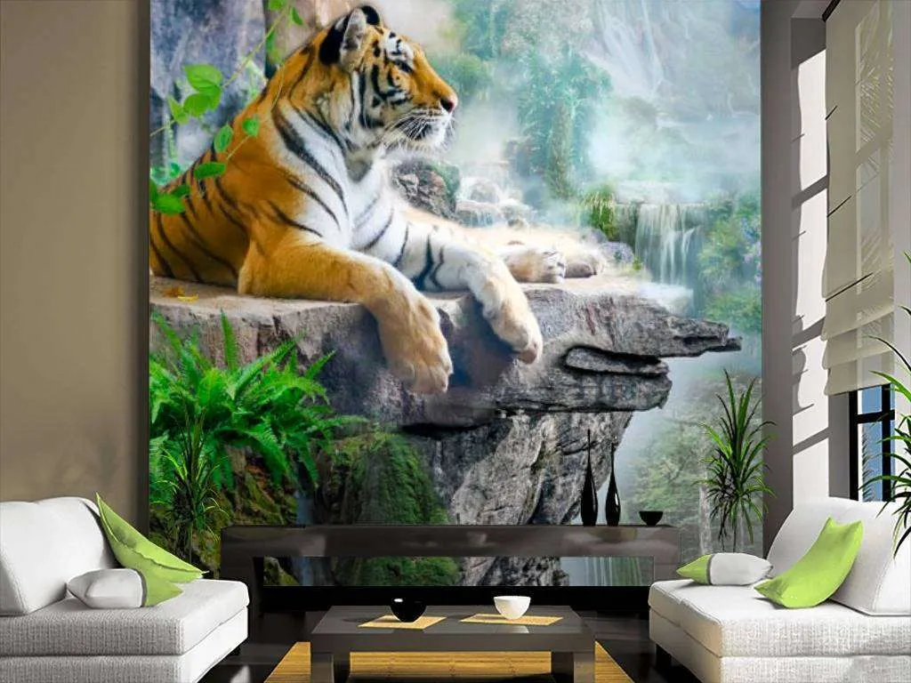 Фотообои Бесшовные обои на стену:  Тигр на скале. Артикул: 13-051  