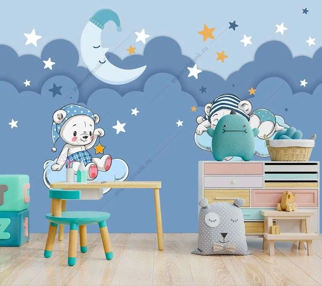 Фотообои в интерьере медвежонок спит на облачке  12-1290 фото