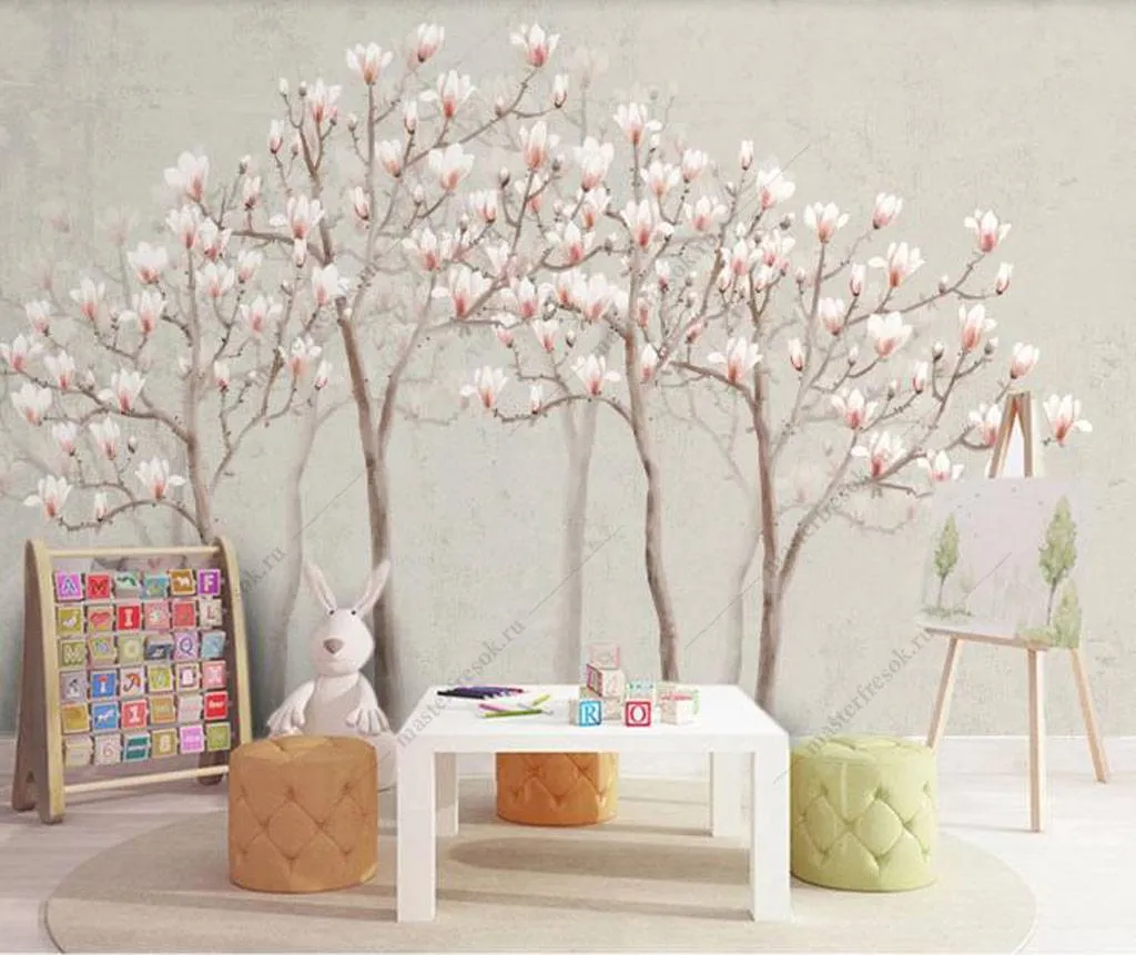 Фотообои в интерьере цветущая вишня  15-943 фото