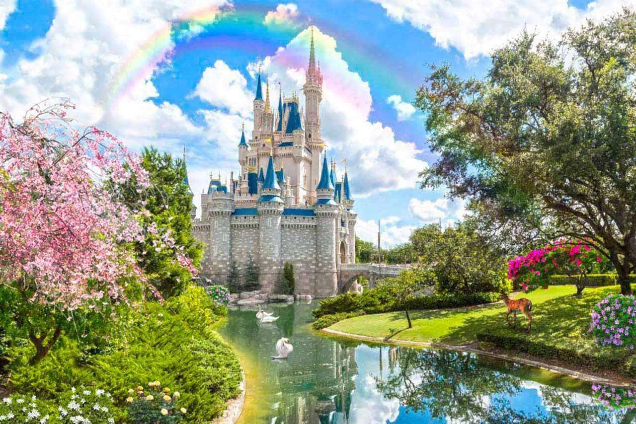 Фотообои в интерьере замок у озера под облаками  6-008 фото