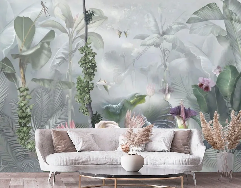 Фотообои в интерьере тропические растения яркие  13-599 фото