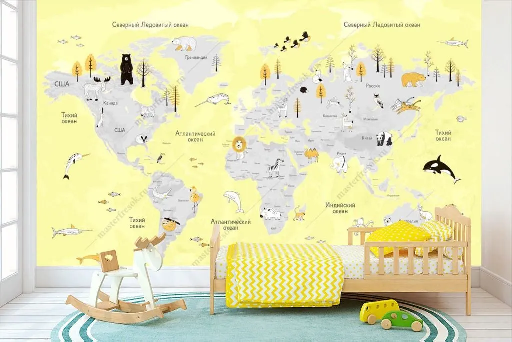 Фотообои Детская карта на желтом фоне  12-1320