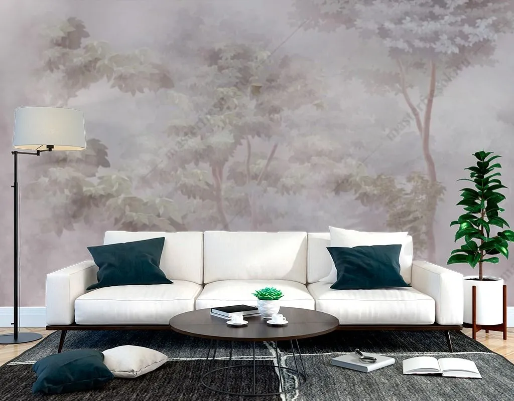 Фотообои в интерьере лес туманным утром  13-473 фото