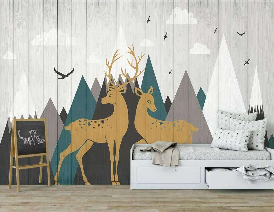 Фотообои в интерьере олени и горы  15-113 фото