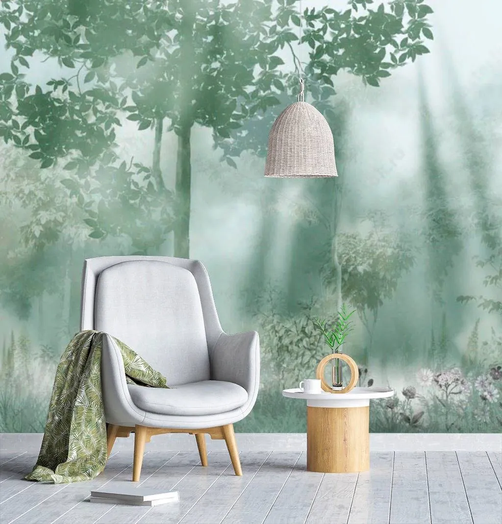 Фотообои в интерьере рассвет в лесу  13-277 фото