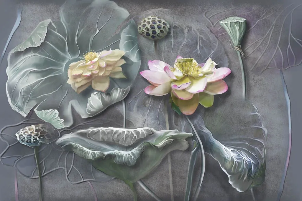 Фотообои в интерьере лотос 3д рельеф  13-616 фото