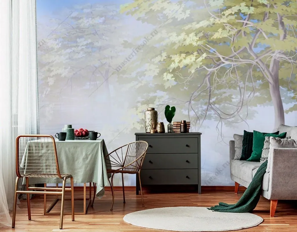 Фотообои Лучи солнца в туманном лесу  13-465