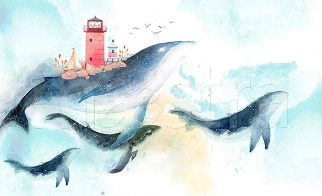 Фотообои в интерьере киты в небе  15-059 фото