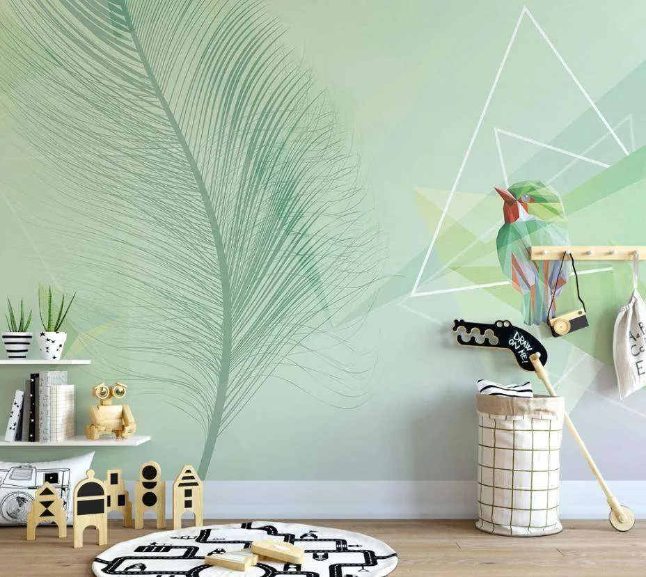 Фотообои в интерьере зеленое перо  15-363 фото