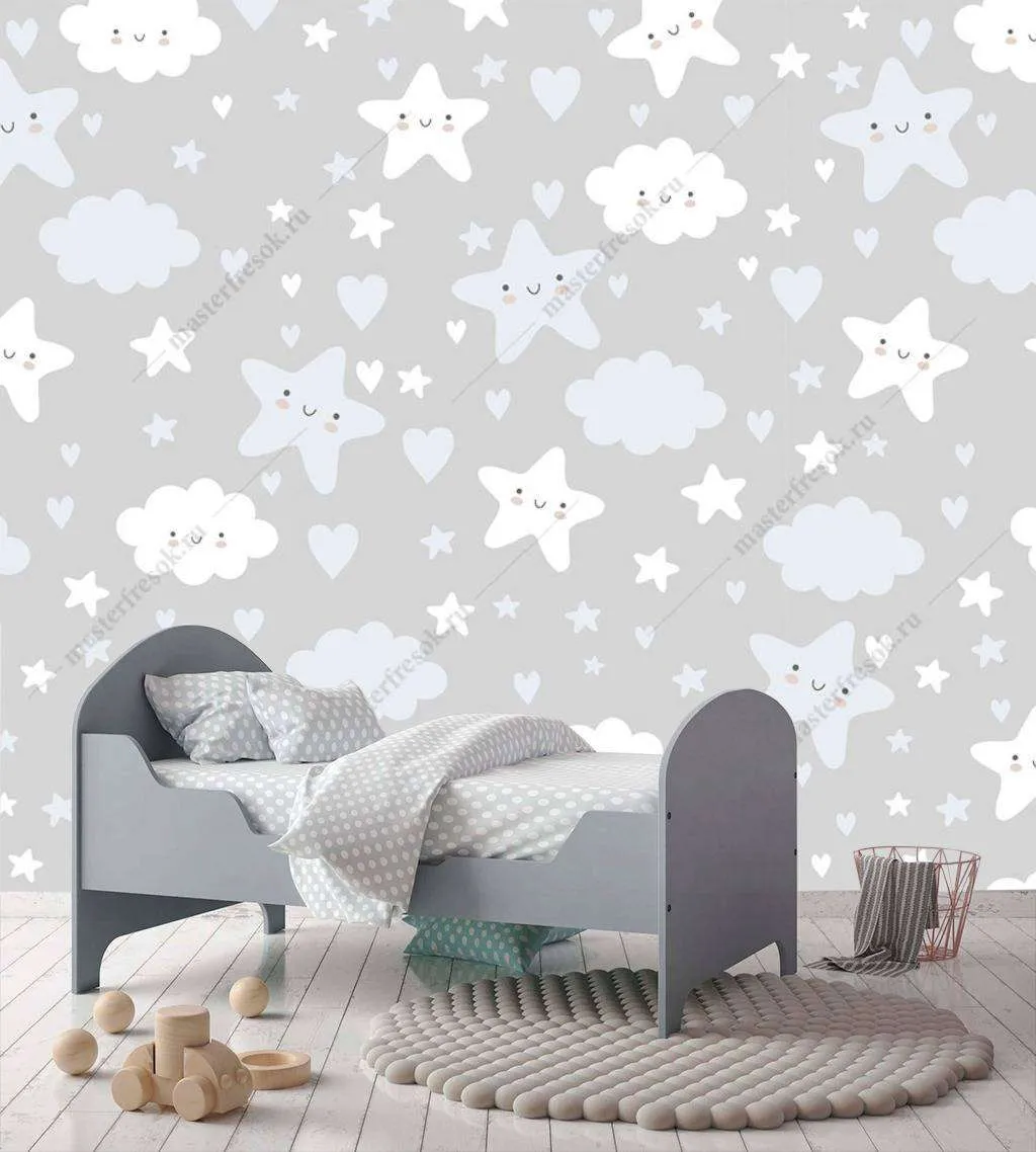 Фотообои в интерьере облака и звезды  12-763 фото