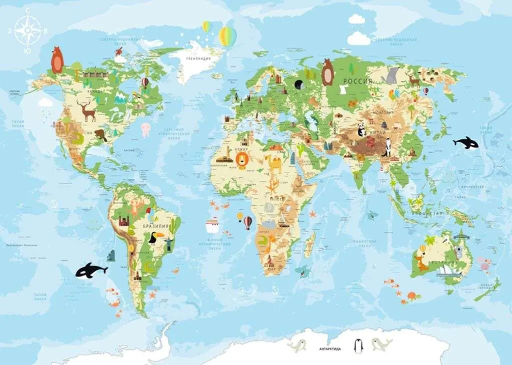 Фотообои в интерьере карта мира цветная  12-998 фото